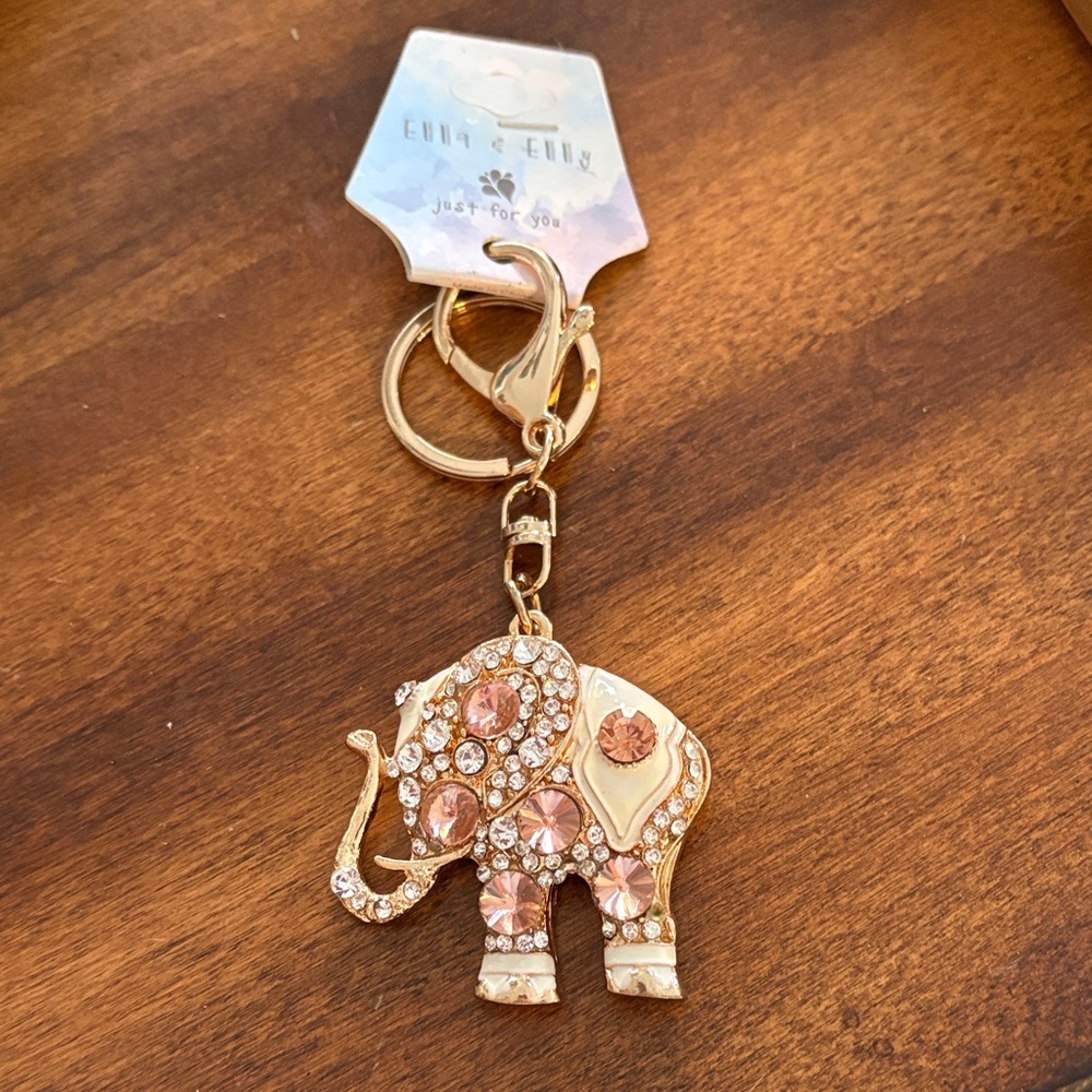 Gold and Pink Elephant Keychain